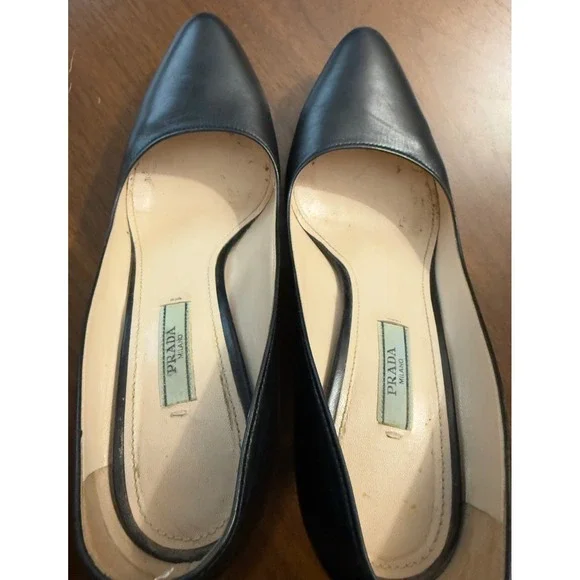 Prada Milano Black Leather Platform Pumps Pointed Toe Stiletto Heels size 8.5 - Picture 15 of 16